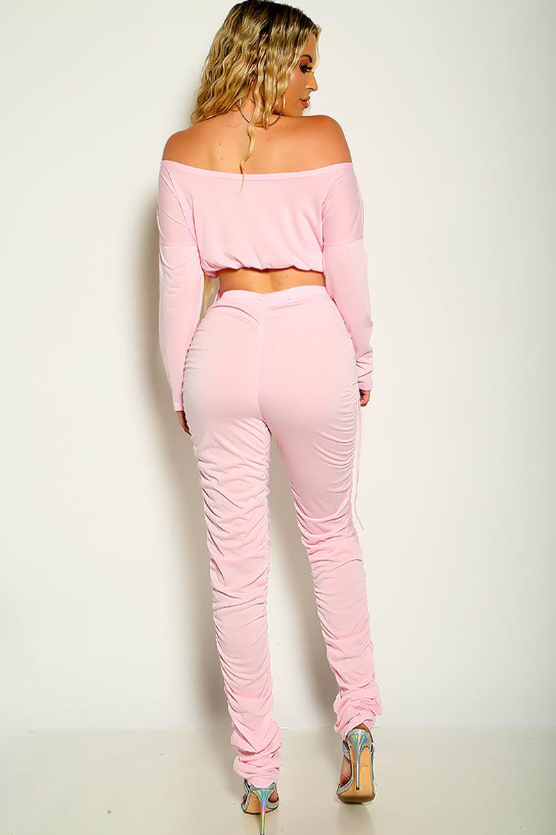 Pink Off The Shoulder Two Piece Set - AMIClubwear