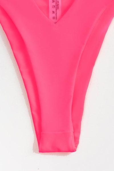 Pink One Shoulder Cut Out 2 Pc Swimsuit - AMIClubwear