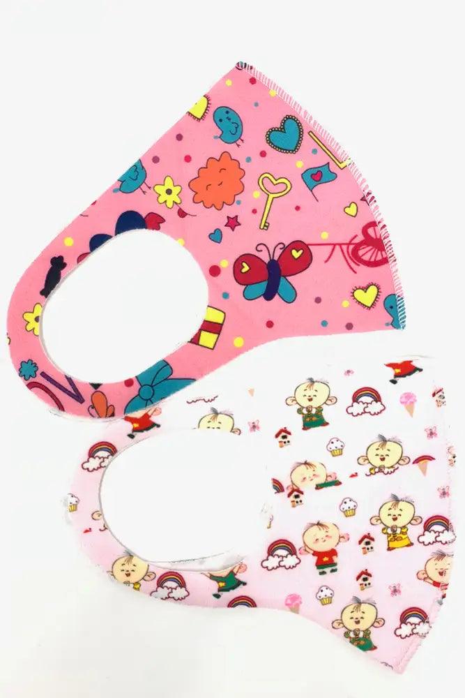 Pink Printed 2 Piece Kids Face Masks - AMIClubwear