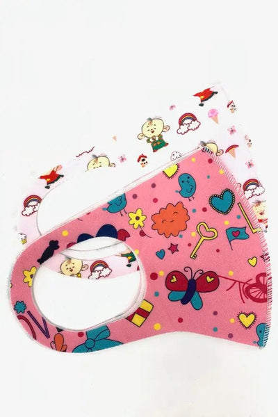 Pink Printed 2 Piece Kids Face Masks - AMIClubwear