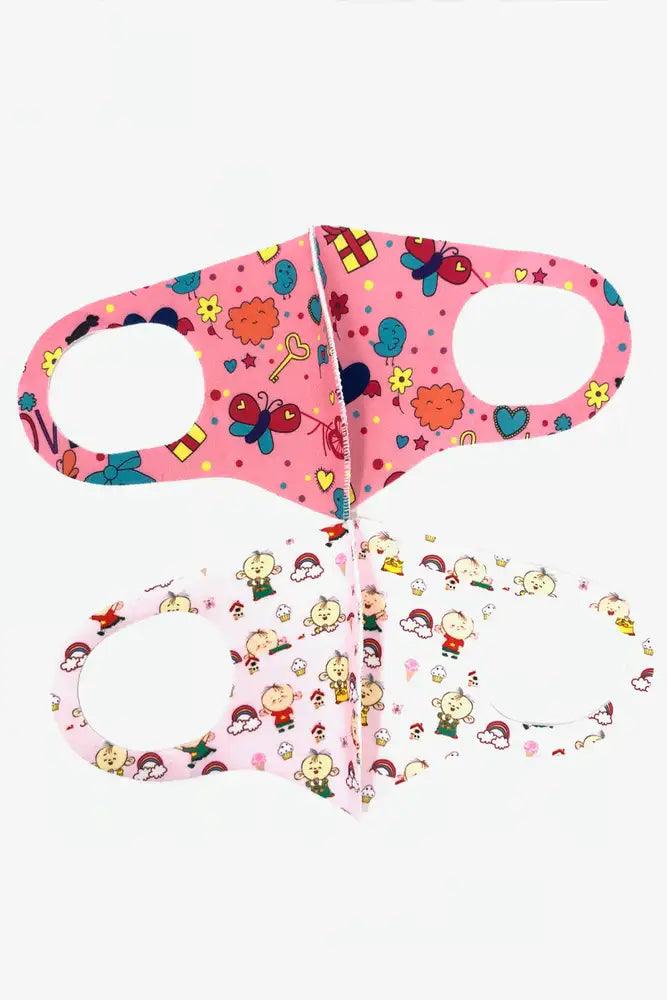 Pink Printed 2 Piece Kids Face Masks - AMIClubwear