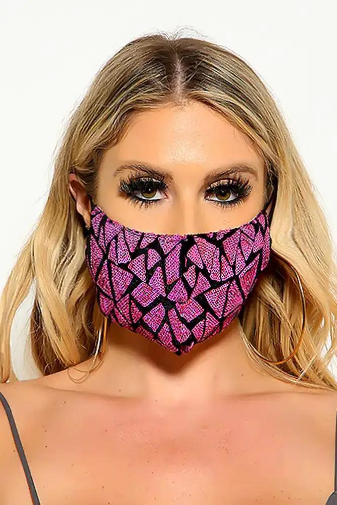 Pink Purple Sequin Geometric Print Fashion Mask