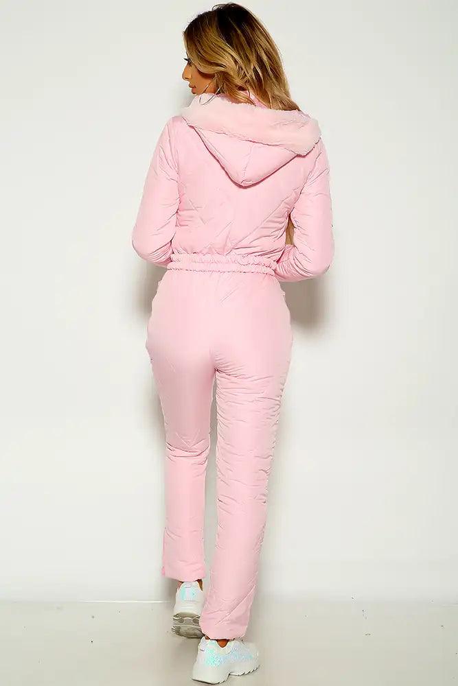 Pink Quilted Insulated 3 Piece Belted Snow Ski Snowboard Suit W Gloves - AMIClubwear