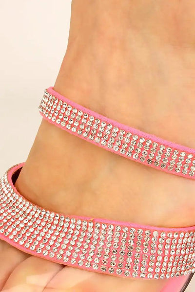 Pink Rhinestone Accent Peep Toe High Heels - AMIClubwear