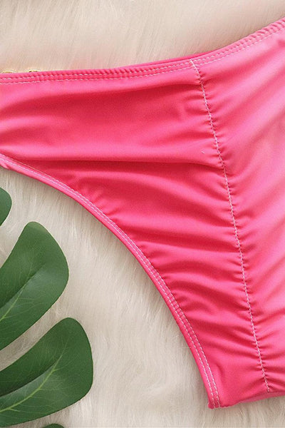 Pink Rhinestone Gem Strappy Halter 2 Pc Swimsuit - AMIClubwear