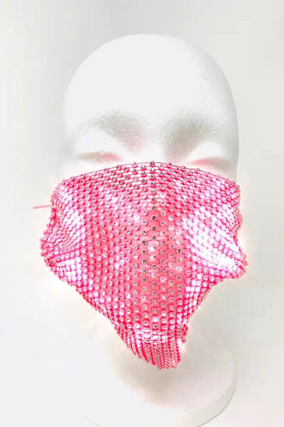 Pink Rhinestones One Piece Face Mask - AMIClubwear