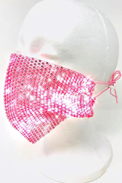 Pink Rhinestones One Piece Face Mask - AMIClubwear