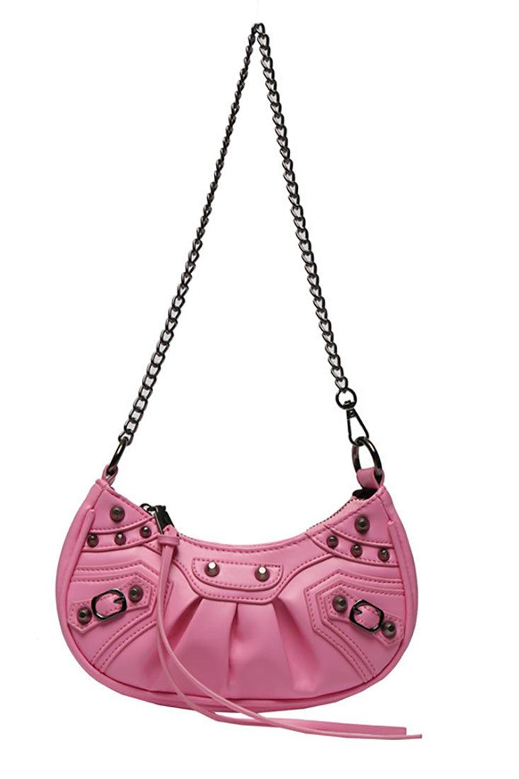 Pink Ruched Silver Chain Shoulder Handbag - AMIClubwear