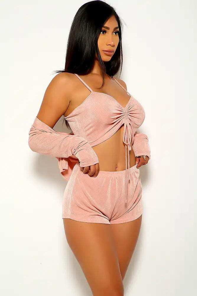 Pink Ruched Three Piece Outfit - AMIClubwear