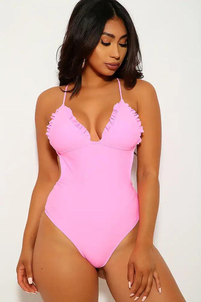 Pink Ruffled One Piece Swimsuit - AMIClubwear