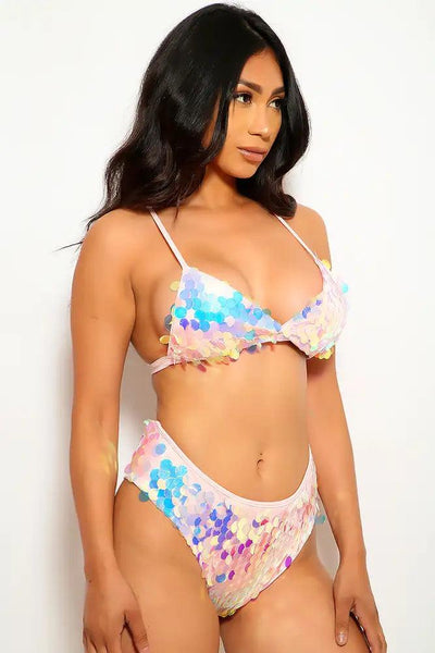 Pink Sequins Cheeky Two Piece Swimsuit - AMIClubwear