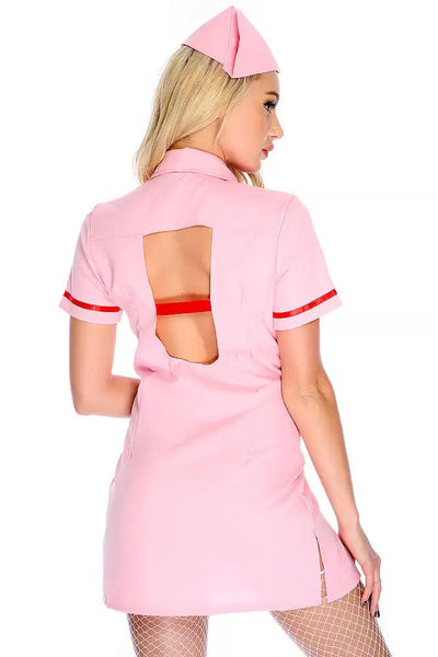 Pink Sexy Collar Dress Uniform 2pc Nurse Costume - AMIClubwear