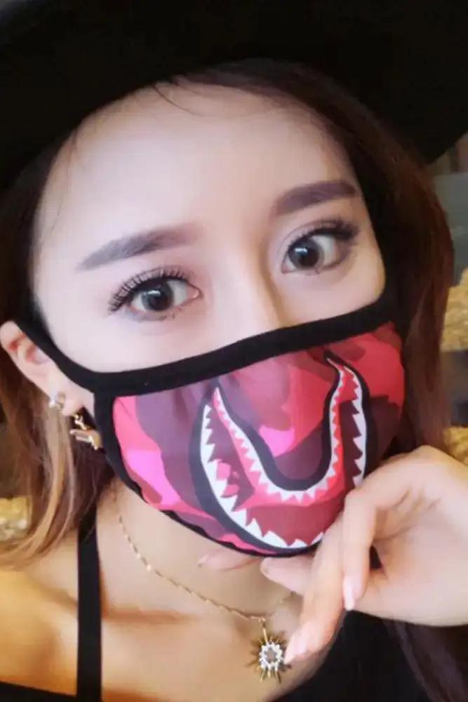 Pink Shark Print Washable Reusable 1 Piece Face Mask
