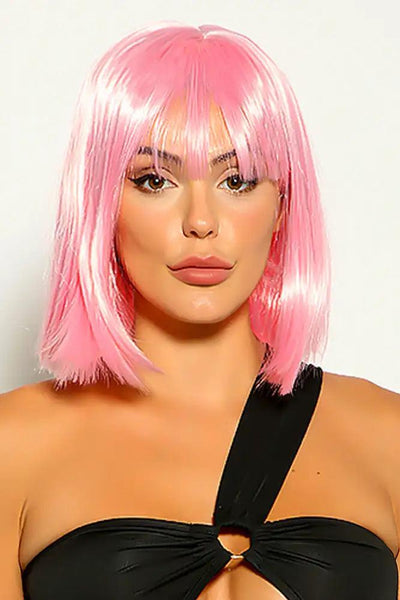 Pink Short Hair Bob Wig - AMIClubwear