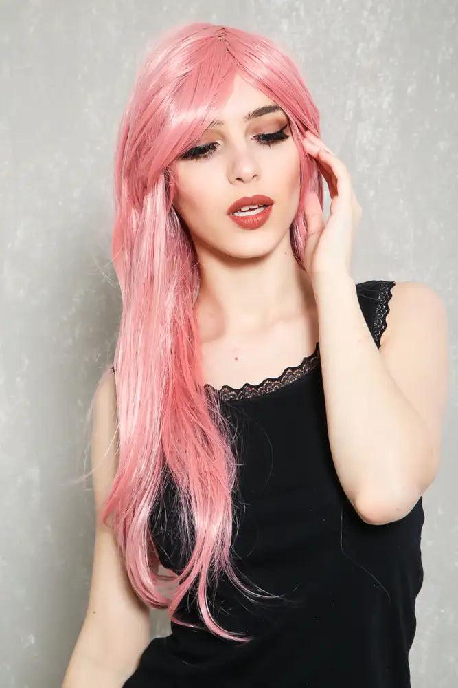 Pink Side Sweep Bangs Wavy Hair Costume Wig - AMIClubwear