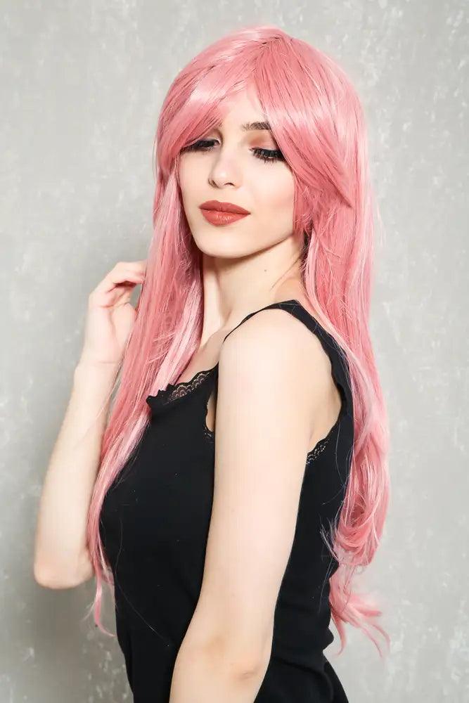 Pink Side Sweep Bangs Wavy Hair Costume Wig - AMIClubwear