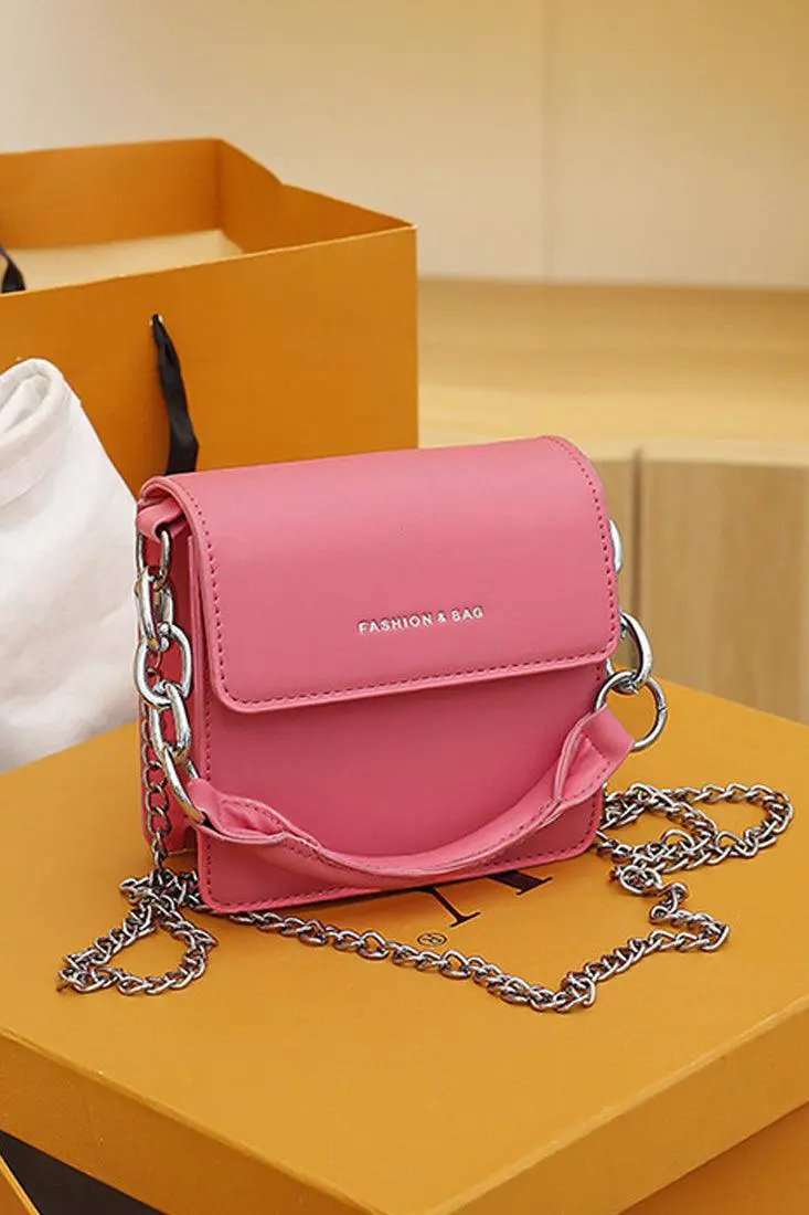 Pink Silver Chain Accent Purse