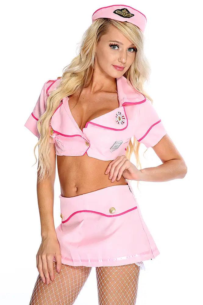 Pink Sky High Sexy Flight Attendant Costume - AMIClubwear