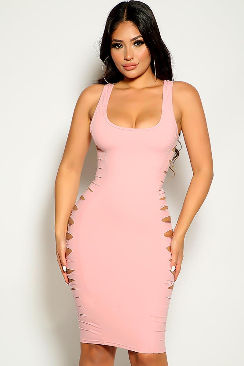 Pink Sleeveless Slit Cut Detail Party Dress - AMIClubwear