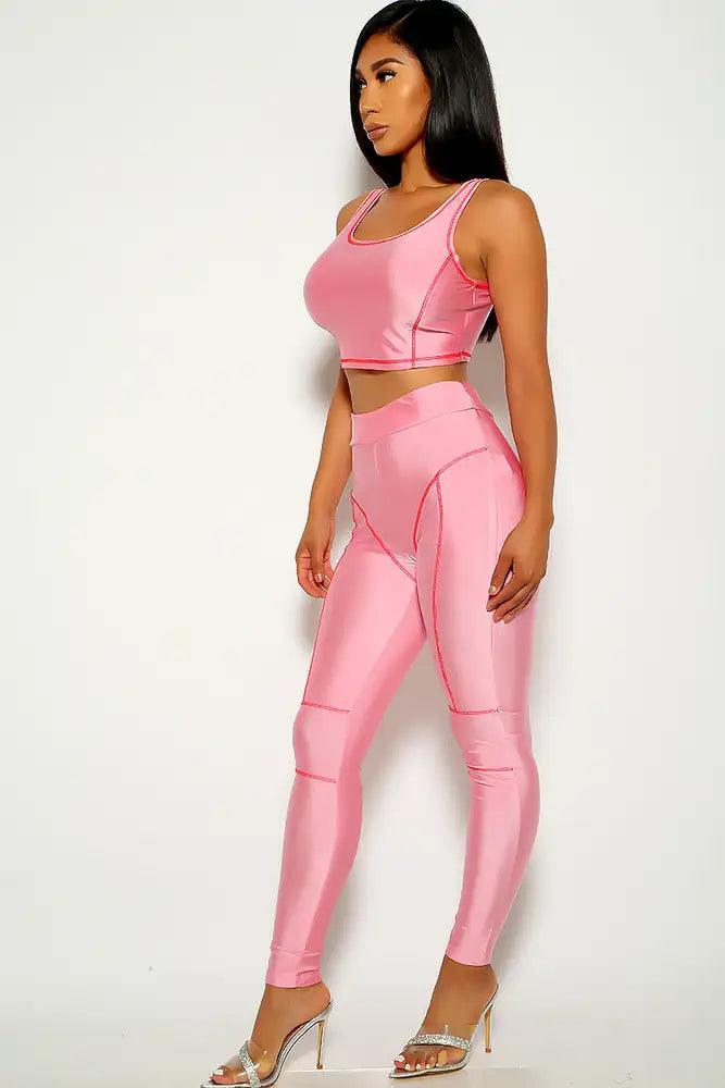 Pink Sleeveless Striped Two Piece Outfit - AMIClubwear