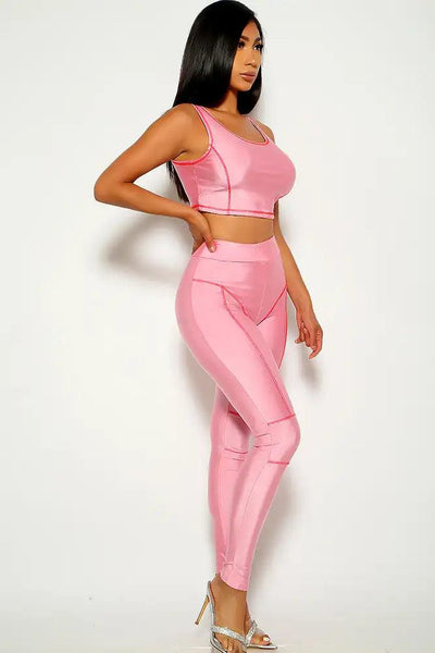 Pink Sleeveless Striped Two Piece Outfit - AMIClubwear