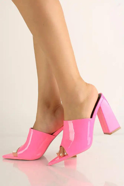 Pink Slip On Patent leather Chunky Heels - AMIClubwear