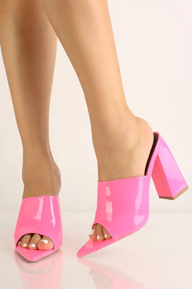 Pink Slip On Patent leather Chunky Heels - AMIClubwear