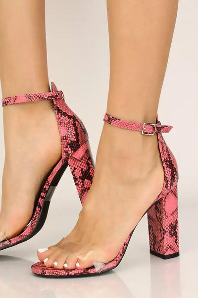 Pink Snake Print Chunky Heels - AMIClubwear