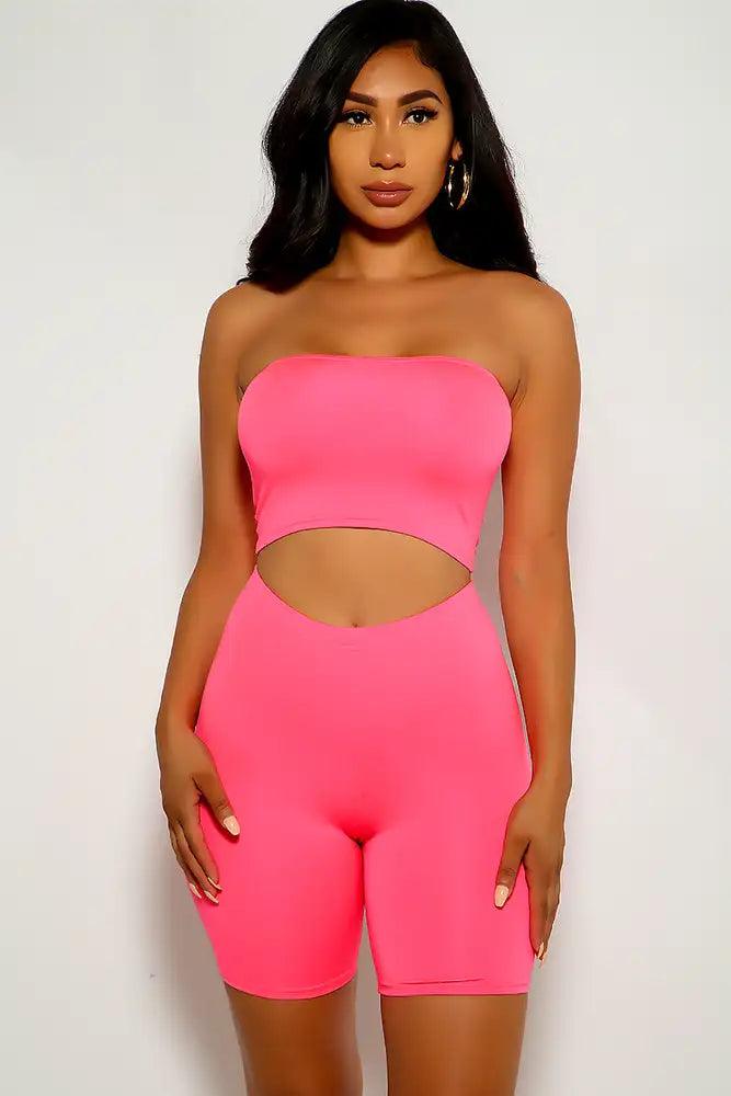 Pink Strapless Two Piece Outfit - AMIClubwear