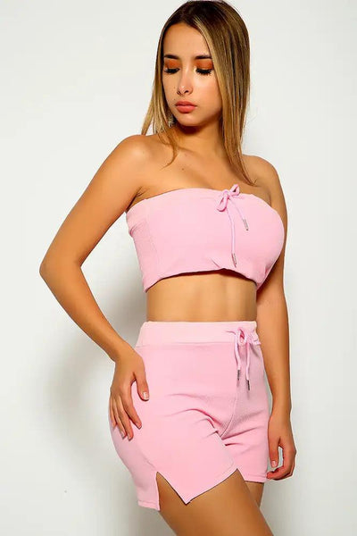 Pink Strapless Two Piece Outfit - AMIClubwear