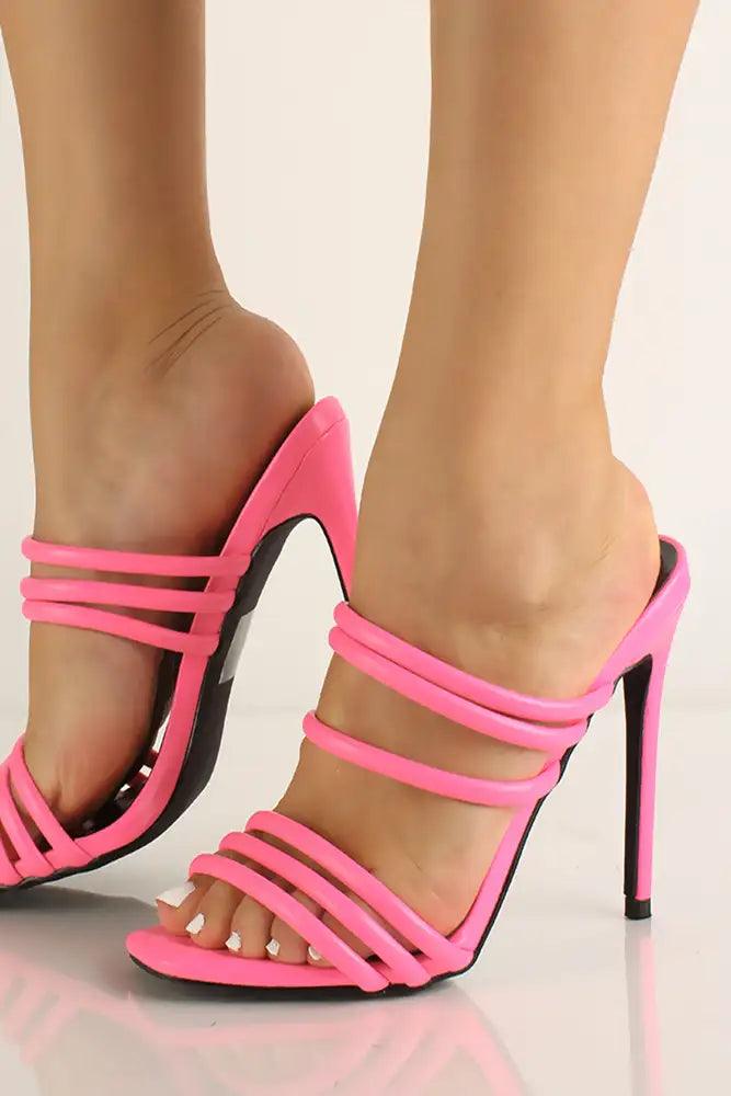 Pink Strappy Slip On High Heels - AMIClubwear