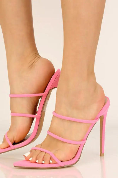 Pink Strappy Slip On High Heels - AMIClubwear