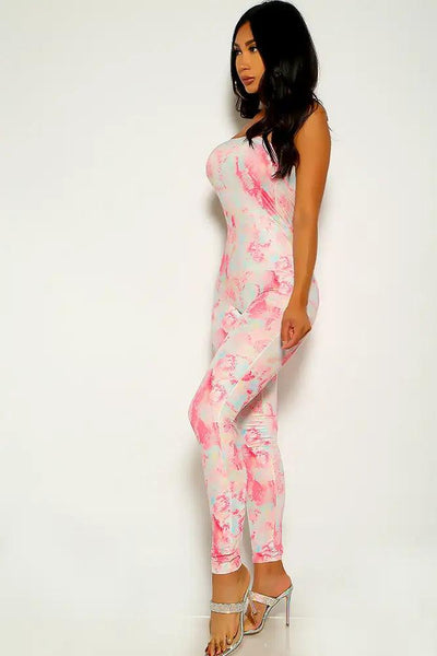 Pink Tie Dye Strapless Jumpsuit - AMIClubwear