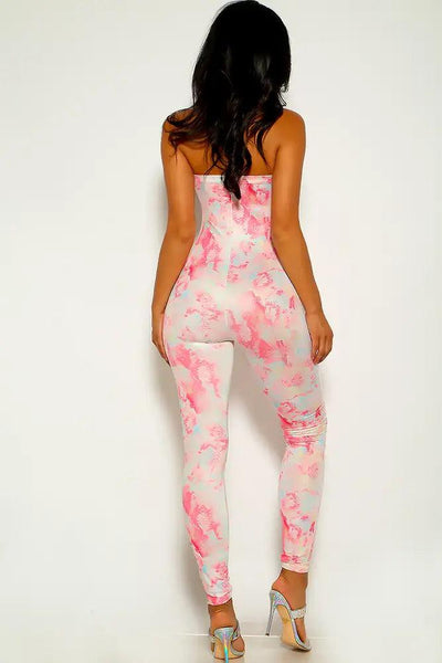 Pink Tie Dye Strapless Jumpsuit - AMIClubwear