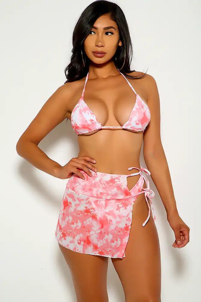 Pink White Two Tone Three Piece Swimsuit - AMIClubwear