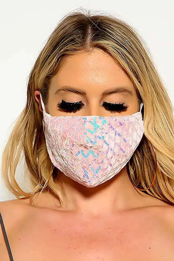 Pink White Velvet Sequin Fashion Mask