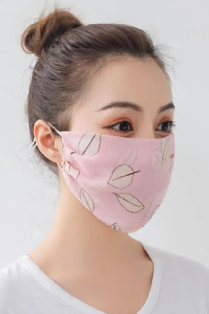 Pink Yellow Leaf Print Reusable Face Mask - AMIClubwear