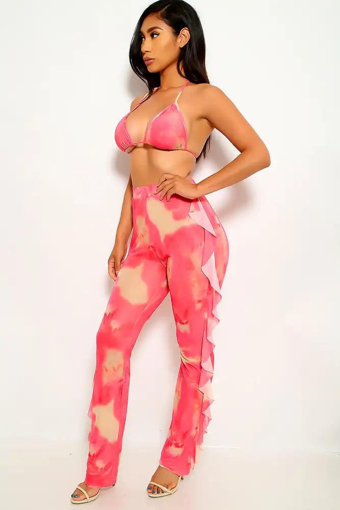 Pink Yellow Ruffled Plus Size Two Piece Outfit - AMIClubwear