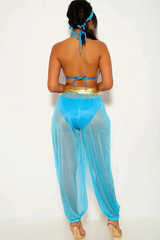 Princess Jas Turquoise Gold Plunging Neck Mesh Costume Set