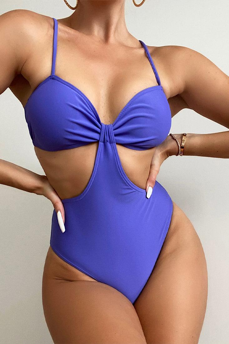 Purple Cut Out Padded Sexy One Piece Swimsuit - AMIClubwear