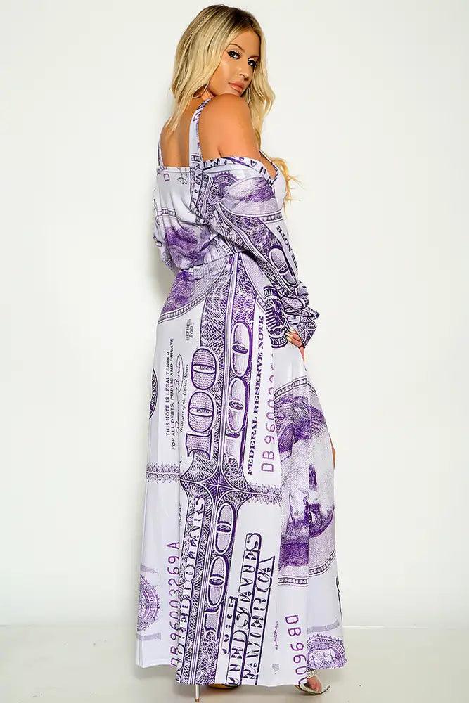 Purple Dollar Print Two Piece Outfit - AMIClubwear