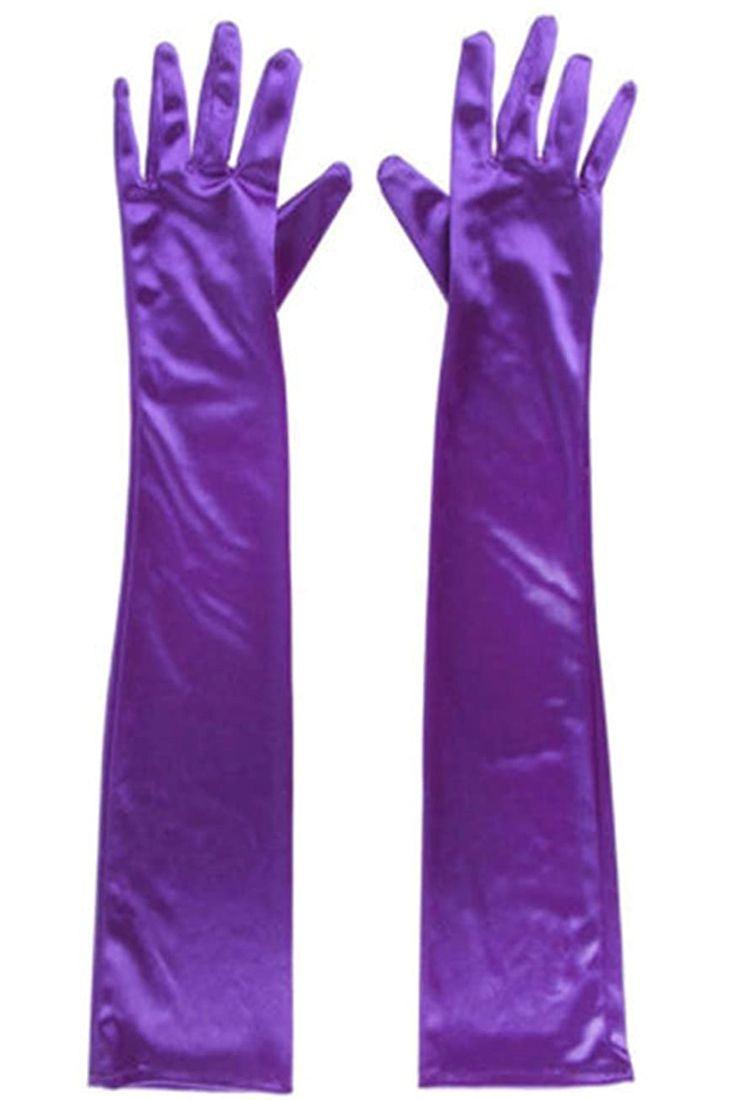 Purple Extra Long Satin Gloves - AMIClubwear