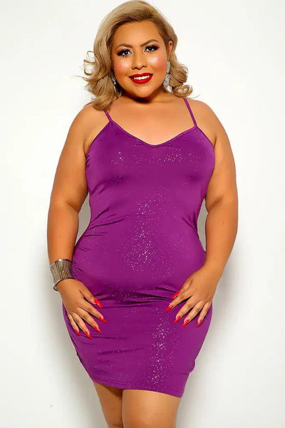 Purple Glittery Sleeveless Plus Size Party Dress - AMIClubwear