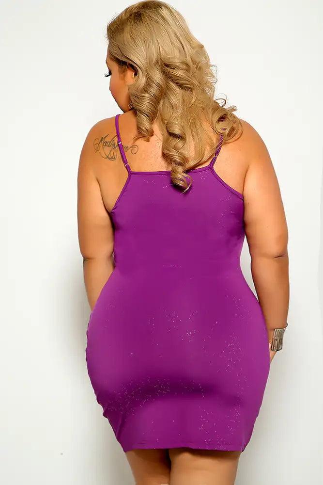 Purple Glittery Sleeveless Plus Size Party Dress - AMIClubwear