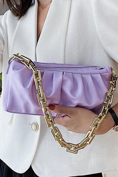 Purple Gold Ruched Handbag - AMIClubwear