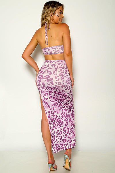 Purple Leopard Print Sleeveless Maxi Sexy Party Dress - AMIClubwear