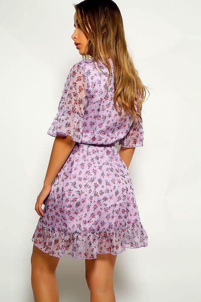 Purple Lilac Flower Print Party Dress - AMIClubwear