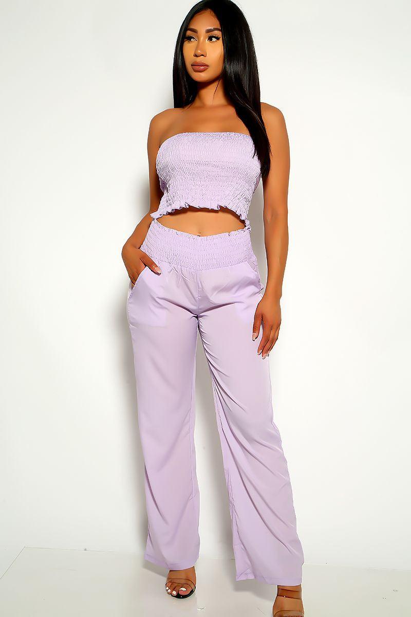 Purple Lilac Strapless Two Piece Outfit - AMIClubwear