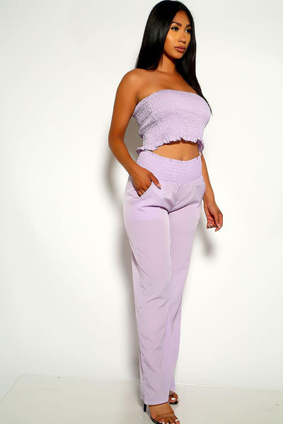 Purple Lilac Strapless Two Piece Outfit - AMIClubwear