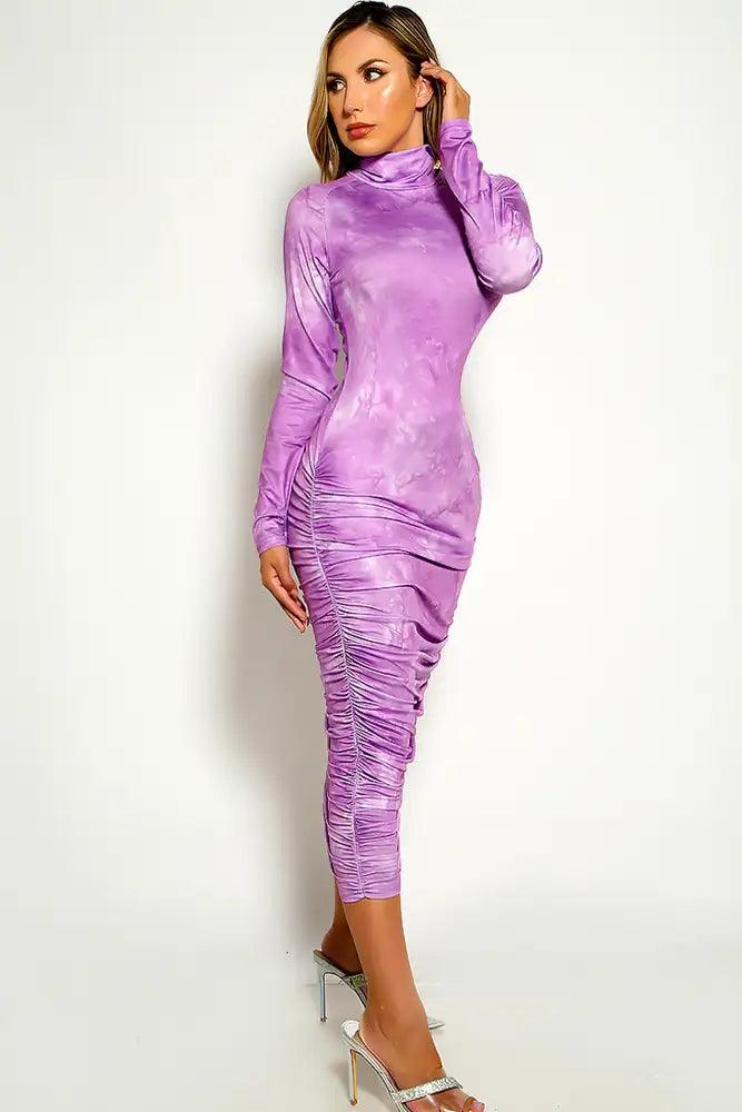 Purple Long Sleeve Mock Neck Maxi Dress - AMIClubwear